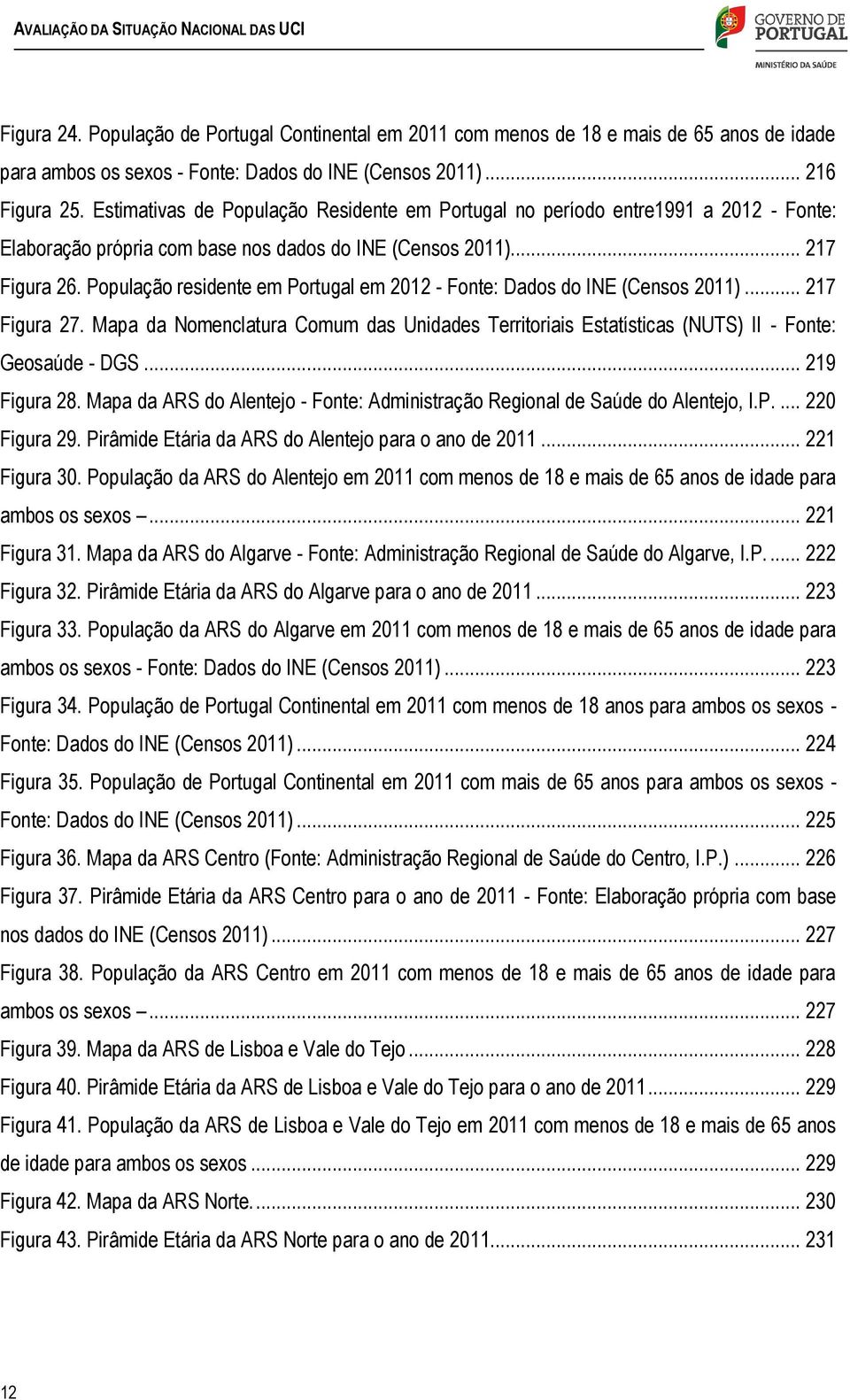 População residente em Portugal em 2012 - Fonte: Dados do INE (Censos 2011)... 217 Figura 27. Mapa da Nomenclatura Comum das Unidades Territoriais Estatísticas (NUTS) II - Fonte: Geosaúde - DGS.