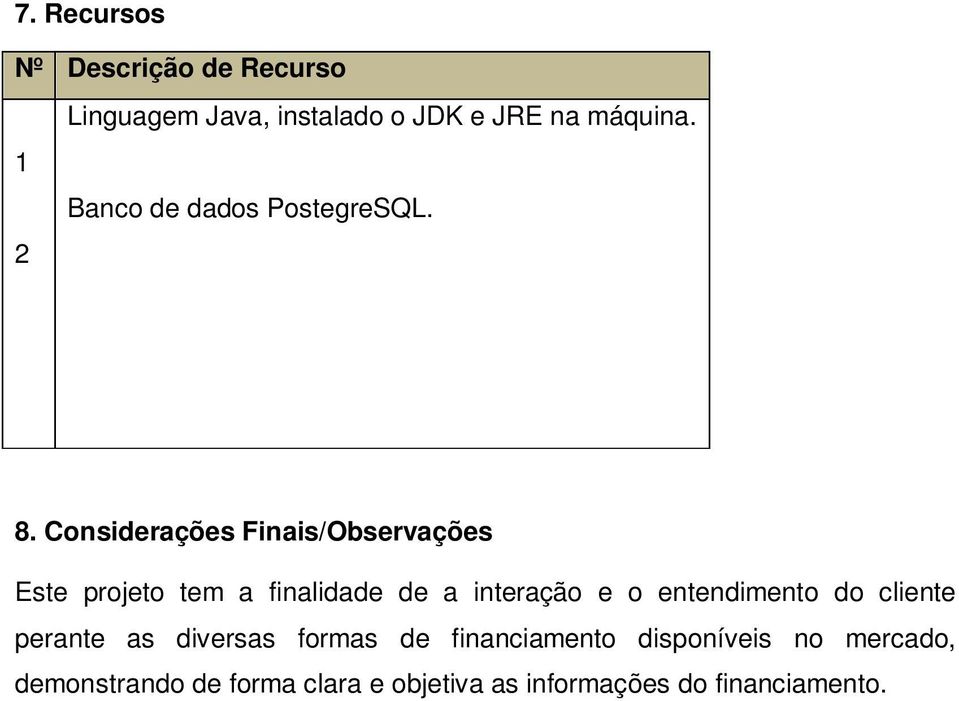 Considerações Finais/Observações Este projeto tem a finalidade de a interação e o