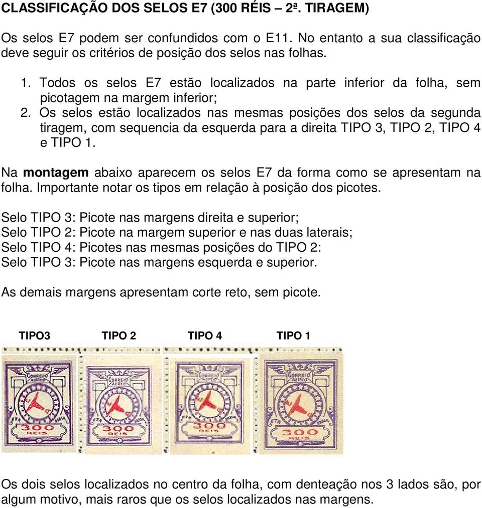 Os selos estão localizados nas mesmas posições dos selos da segunda tiragem, com sequencia da esquerda para a direita TIPO 3, TIPO 2, TIPO 4 e TIPO 1.