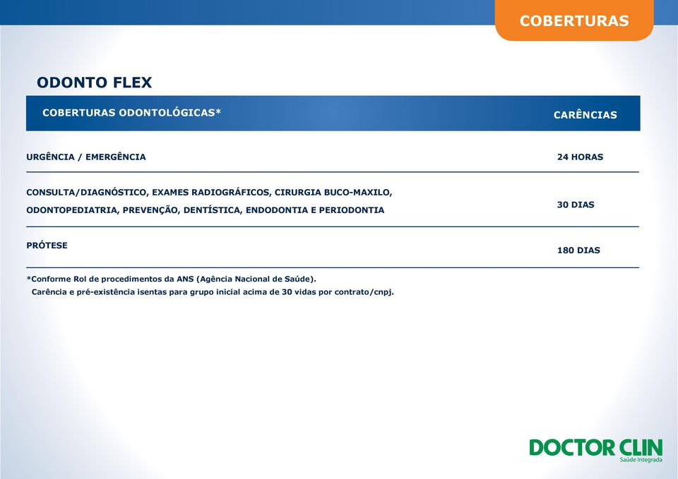 DENTÍSTICA, ENDODONTIA E PERIODONTIA 30 DIAS PRÓTESE *Conforme Rol de procedimentos da ANS