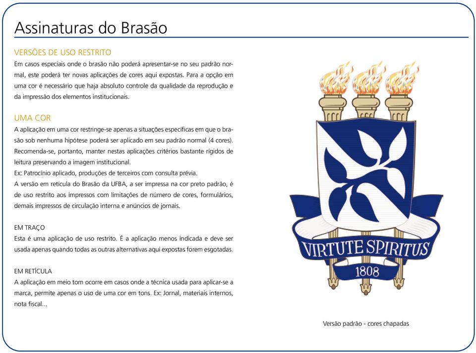 uma cor A aplicação em uma cor restringe-se apenas a situações específicas em que o brasão sob nenhuma hipótese poderá ser aplicado em seu padrão normal (4 cores).