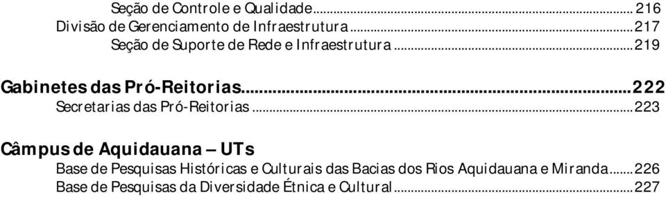 .. 222 Secretarias das Pró-Reitorias.