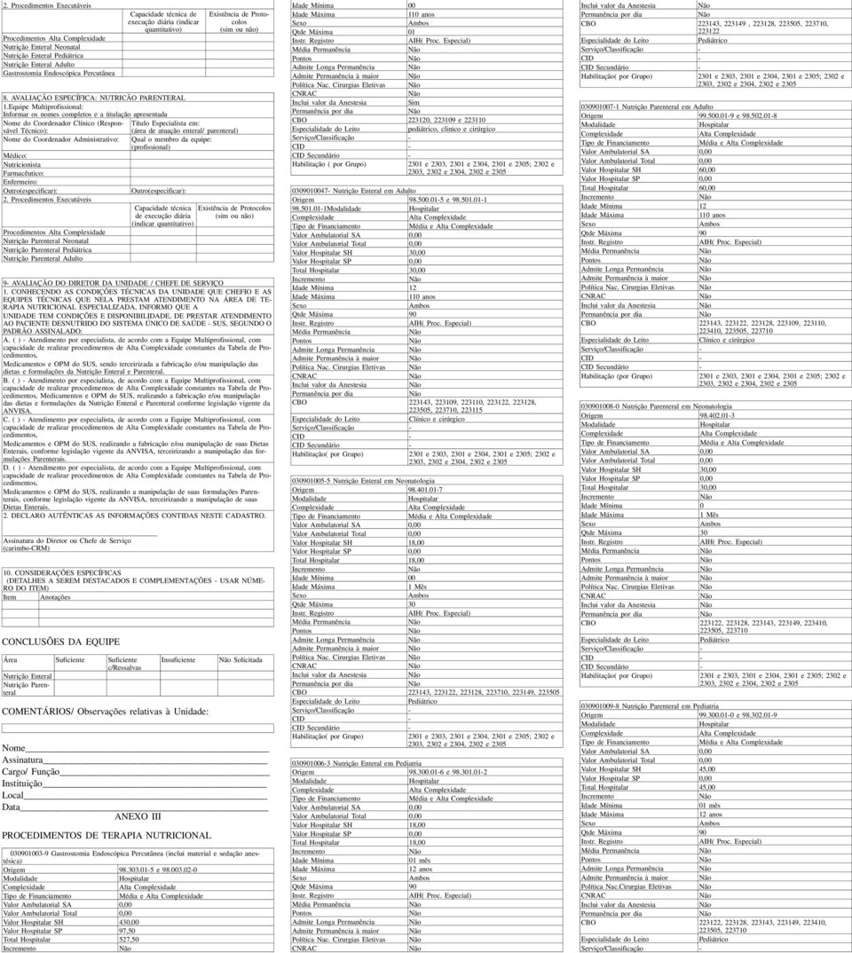 Equipe Multiprofissional: Informar os nomes completos e a titulação apresentada Nome do Coordenador Clínico (Responsável Técnico): (área de atuação enteral/ parenteral) Título Especialista em: Nome