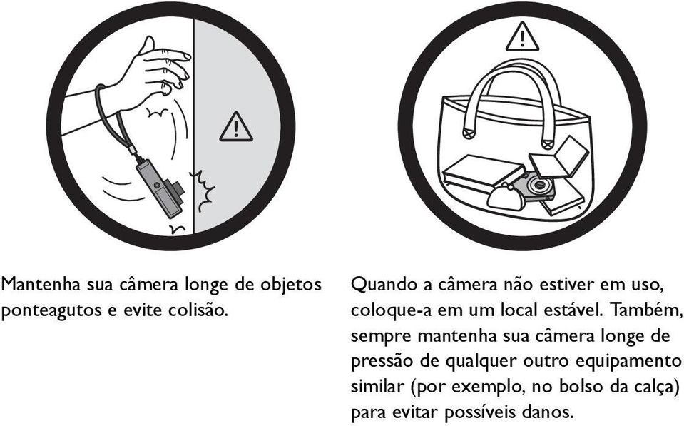 Também, sempre mantenha sua câmera longe de pressão de qualquer outro