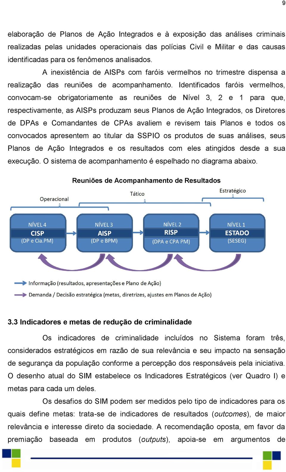 Identificados faróis vermelhos, convocam-se obrigatoriamente as reuniões de Nível 3, 2 e 1 para que, respectivamente, as AISPs produzam seus Planos de Ação Integrados, os Diretores de DPAs e