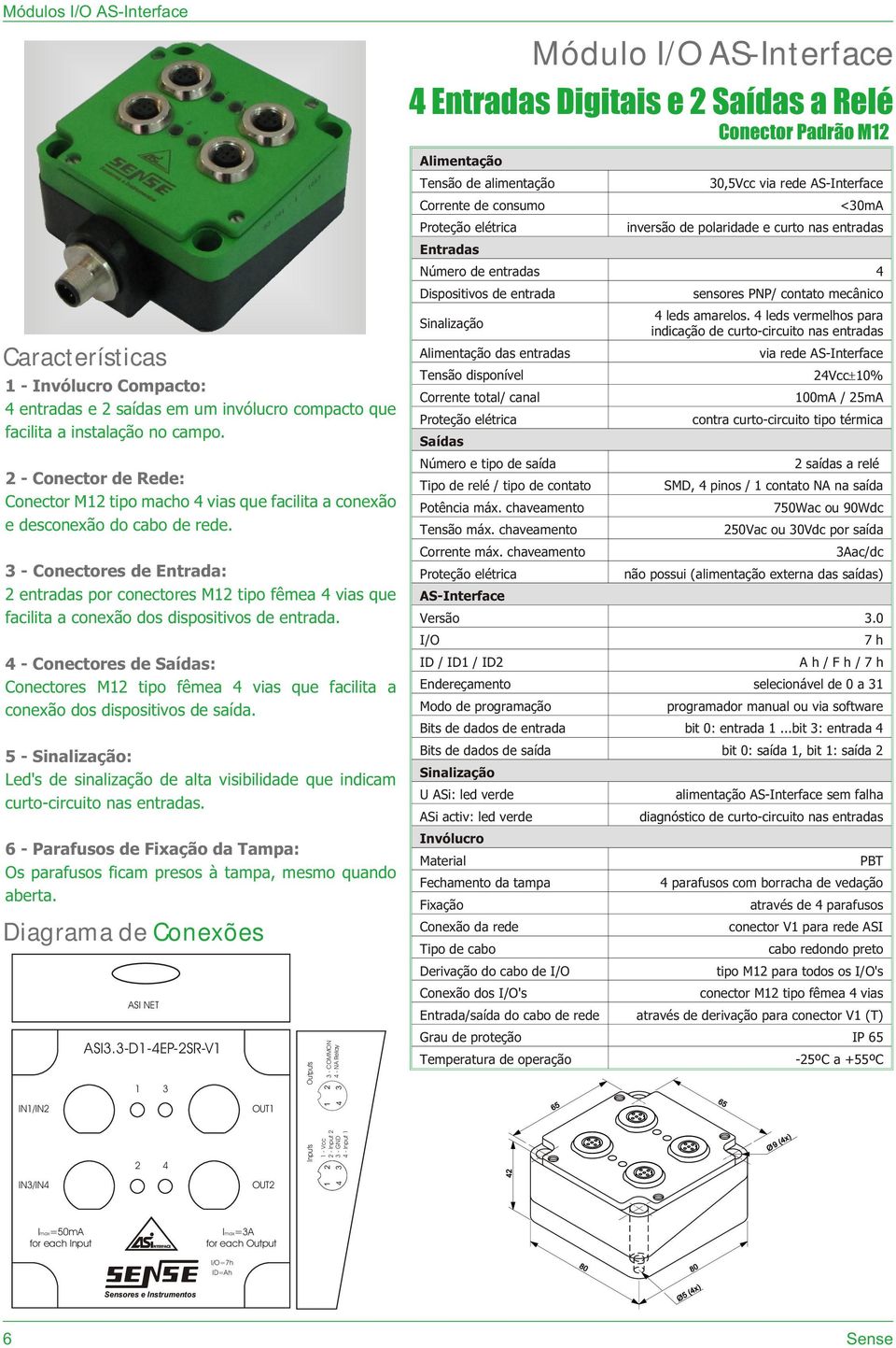 5 - : curto-circuito nas entradas. 6 - Parafusos de da Tampa: IN/IN2 IN3/IN4 ASI3.