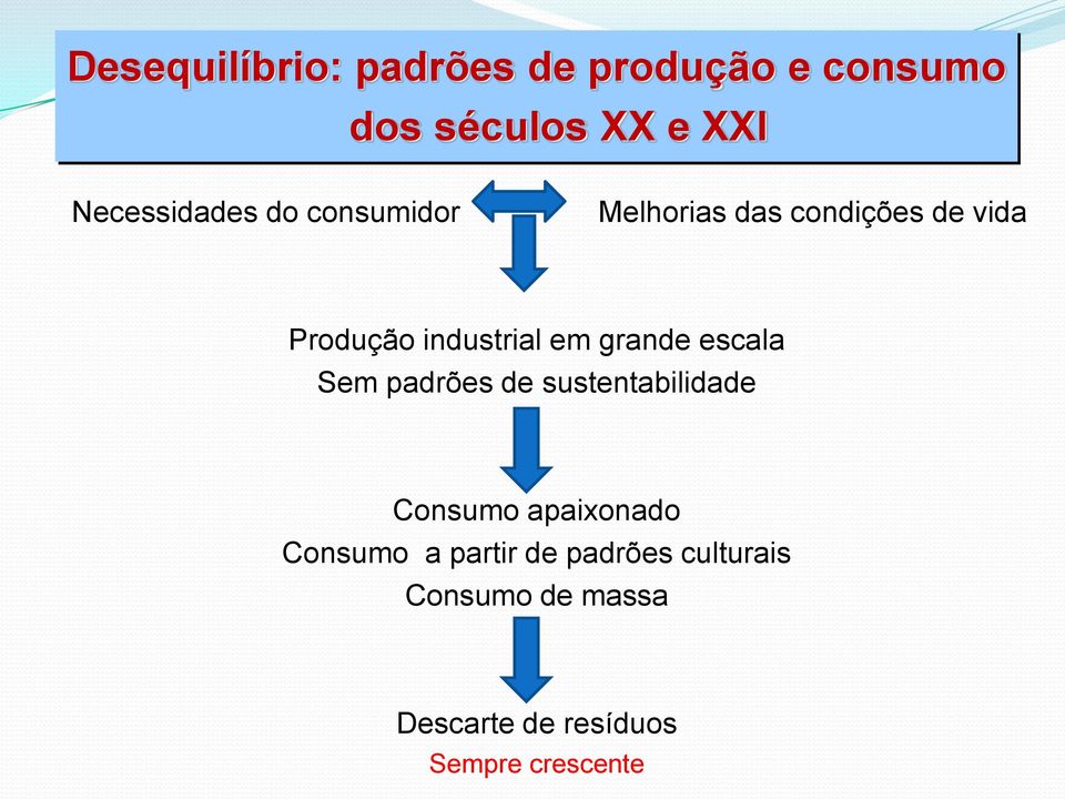 industrial em grande escala Sem padrões de sustentabilidade Consumo