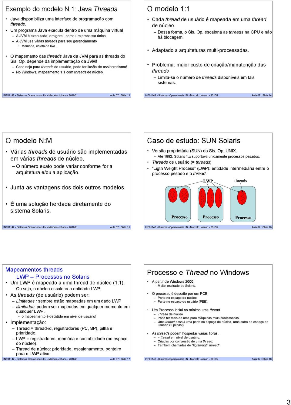 A JVM usa várias threads para seu gerenciamento Memória, coleta de lixo O mapemanto das threads Java da JVM para as threads do Sis. Op. depende da implementação da JVM!