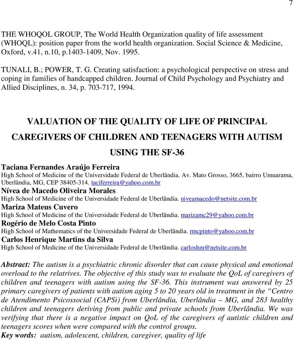 Journal of Child Psychology and Psychiatry and Allied Disciplines, n. 34, p. 703-717, 1994.