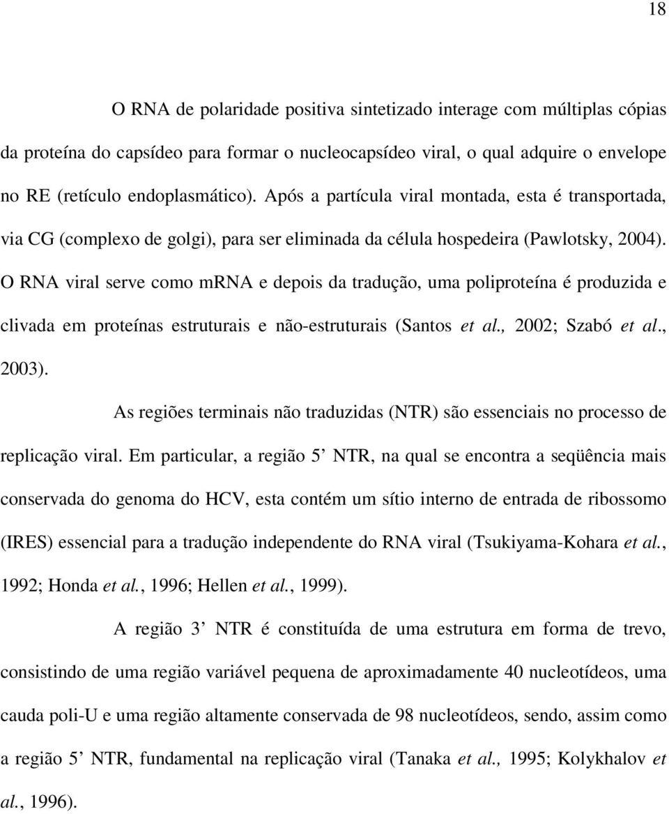 O RNA viral serve como mrna e depois da tradução, uma poliproteína é produzida e clivada em proteínas estruturais e não-estruturais (Santos et al., 2002; Szabó et al., 2003).