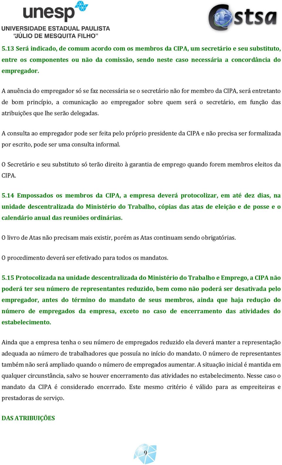 atribuições que lhe serão delegadas. A consulta ao empregador pode ser feita pelo próprio presidente da CIPA e não precisa ser formalizada por escrito, pode ser uma consulta informal.