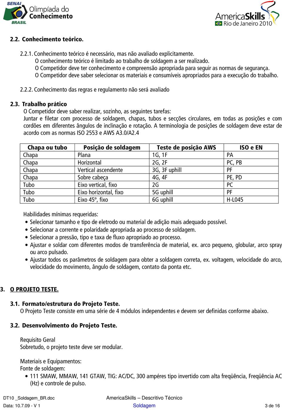 2.2.2. Conhecimento das regras e regulamento não será avaliado 2.3.