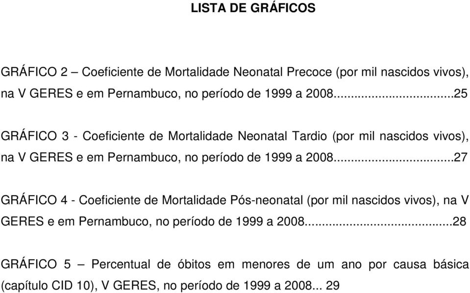 ..25 GRÁFICO 3 - Coeficiente de Mortalidade Neonatal Tardio (por mil nascidos vivos), na V GERES e em Pernambuco, no período de .