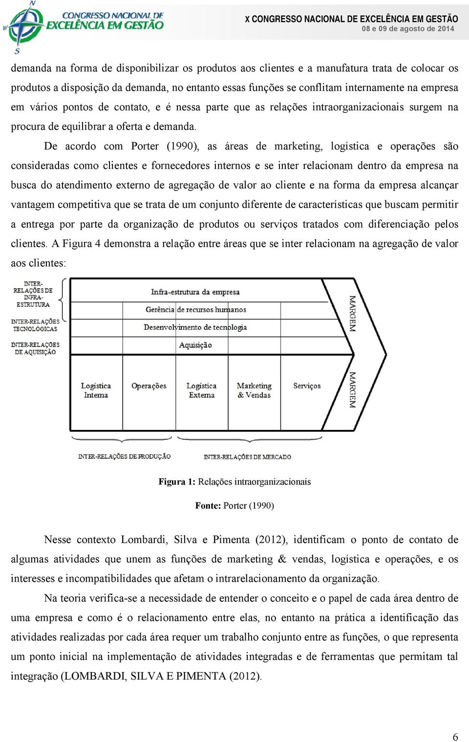 De acordo com Porter (1990), as áreas de marketing, logística e operações são consideradas como clientes e fornecedores internos e se inter relacionam dentro da empresa na busca do atendimento