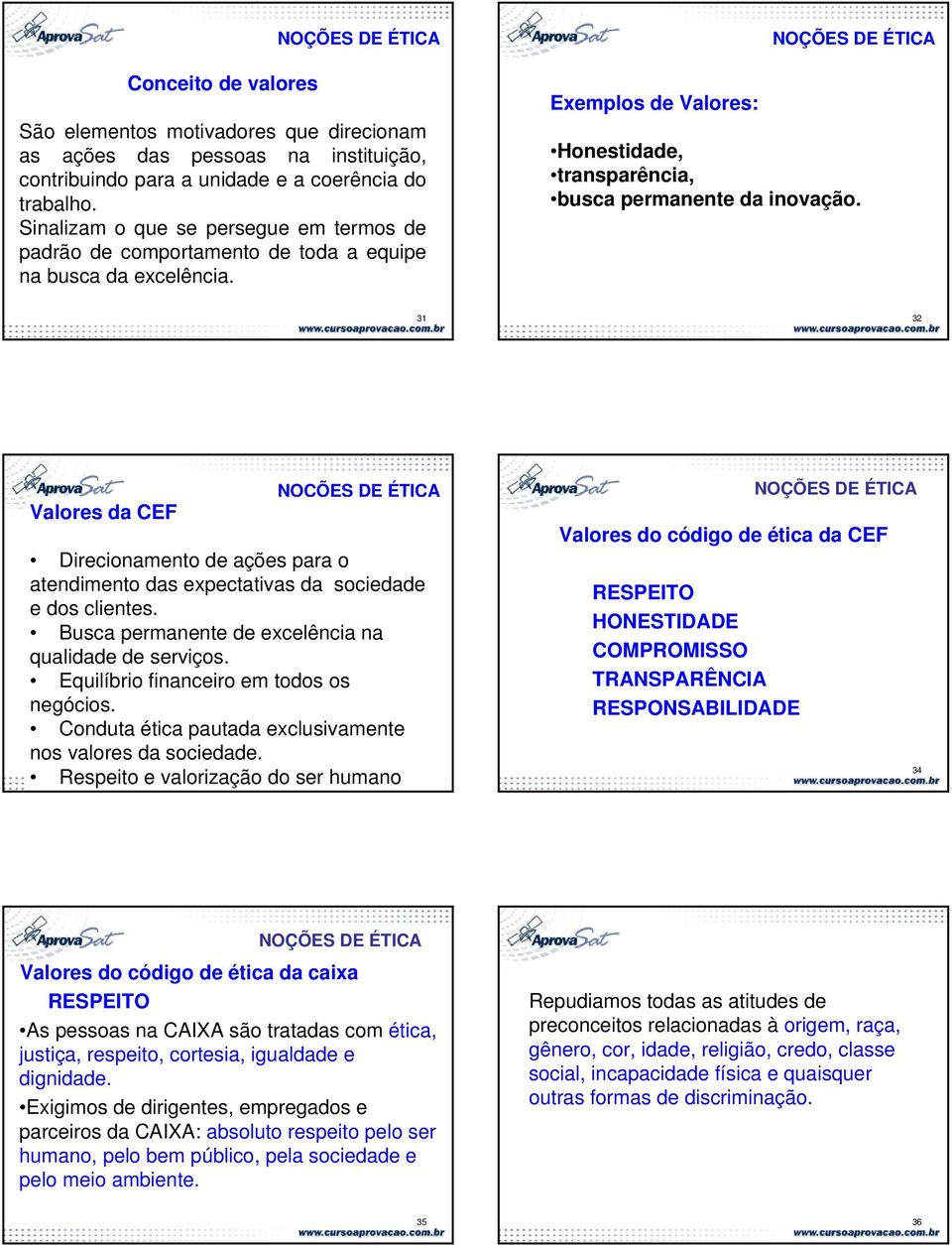 31 32 Valores da CEF Direcionamento de ações para o atendimento das expectativas da sociedade e dos clientes. Busca permanente de excelência na qualidade de serviços.