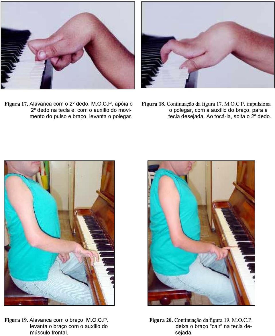 impulsiona 2º dedo na tecla e, com o auxílio do movi- o polegar, com a auxílio do braço, para a mento do pulso e