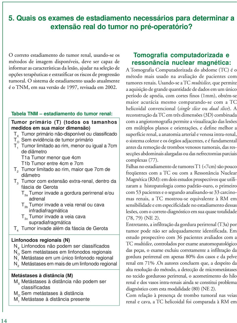 riscos de progressão tumoral. O sistema de estadiamento usado atualmente é o TNM, em sua versão de 1997, revisada em 2002.