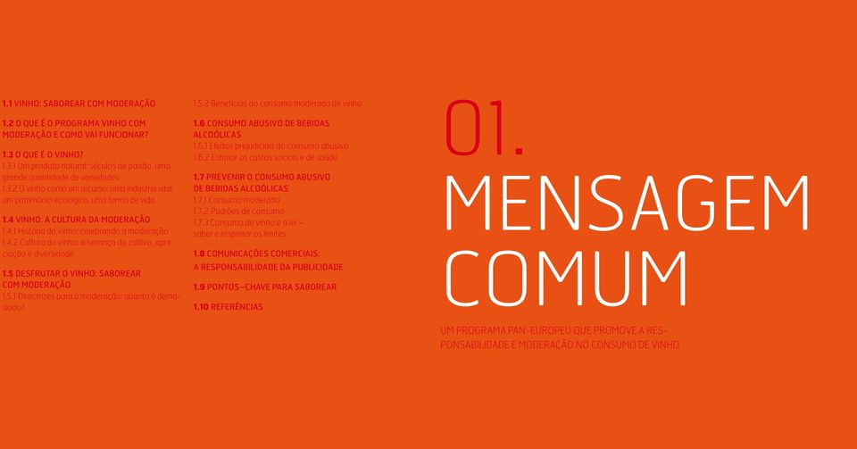 5 DESFRUTAR O VINHO: SABOREAR COM MODERAÇÃO 1.5.1 Directrizes para a moderação: quanto é demasiado? 1.5.2 Benefícios do consumo moderado de vinho 1.6 CONSUMO ABUSIVO DE BEBIDAS ALCOÓLICAS 1.6.1 Efeitos prejudiciais do consumo abusivo 1.