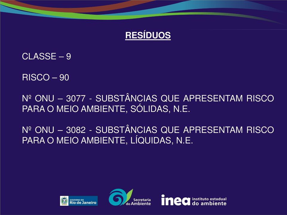 AMBIENTE, SÓLIDAS, N.E. Nº ONU 3082 -  AMBIENTE, LÍQUIDAS, N.