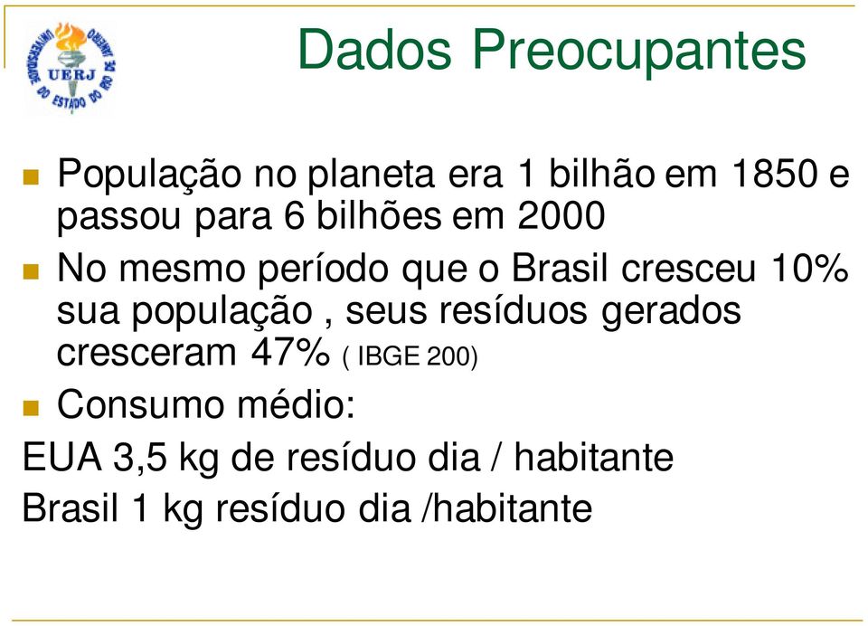população, seus resíduos gerados cresceram 47% ( IBGE 200) Consumo