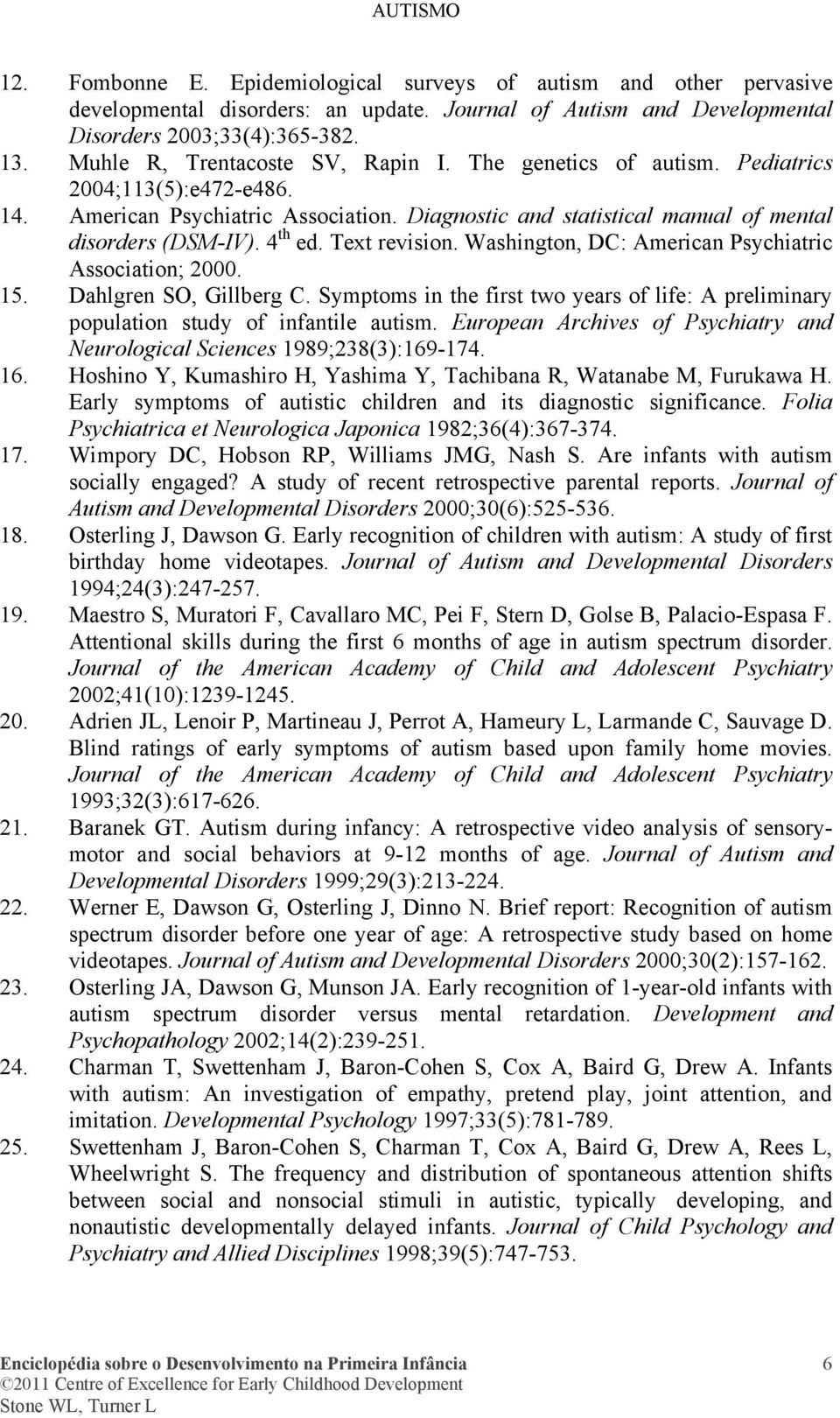4 th ed. Text revision. Washington, DC: American Psychiatric Association; 2000. 15. Dahlgren SO, Gillberg C.