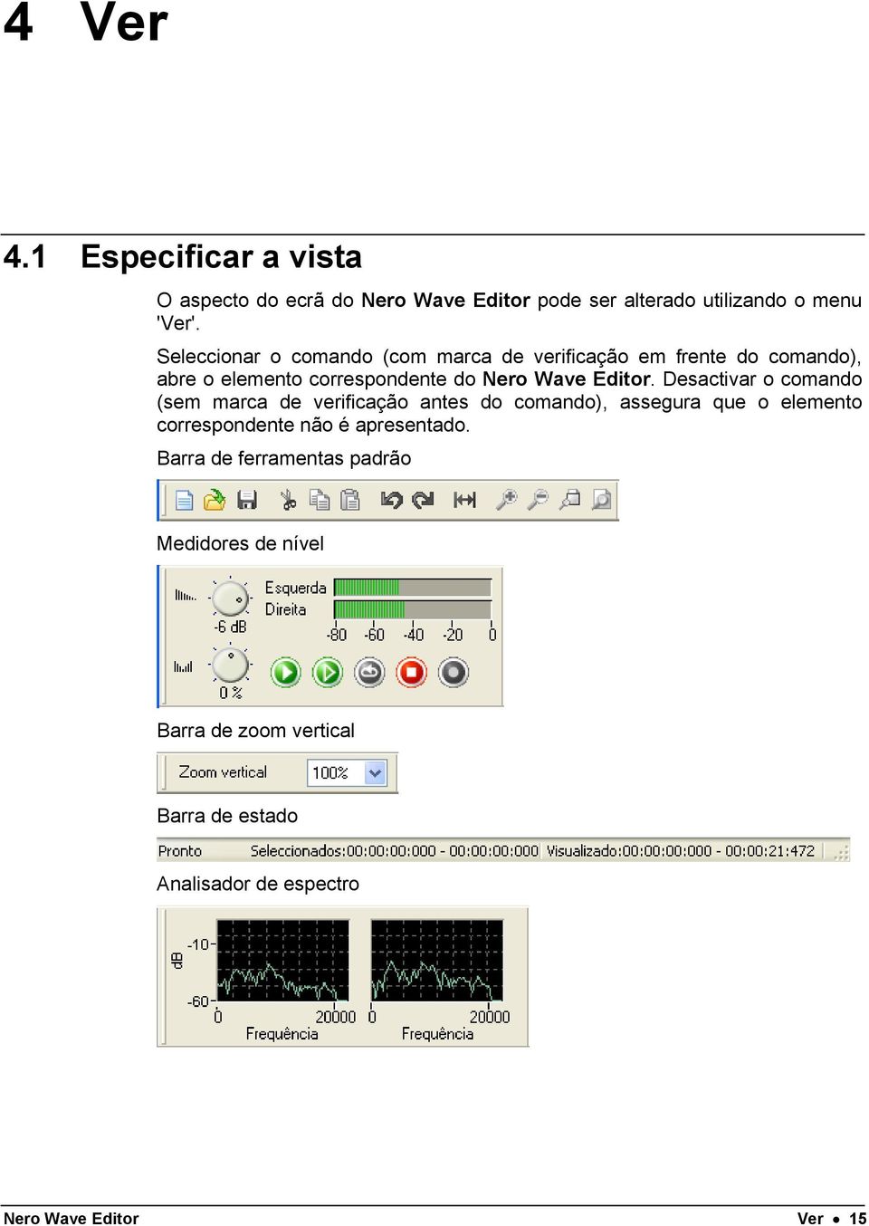 Desactivar o comando (sem marca de verificação antes do comando), assegura que o elemento correspondente não é apresentado.