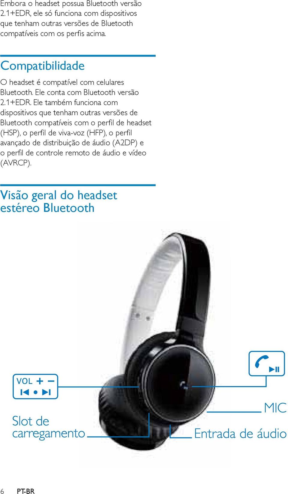 Compatibilidade O headset é compatível com celulares Bluetooth. Ele conta com Bluetooth versão 2.1+EDR.
