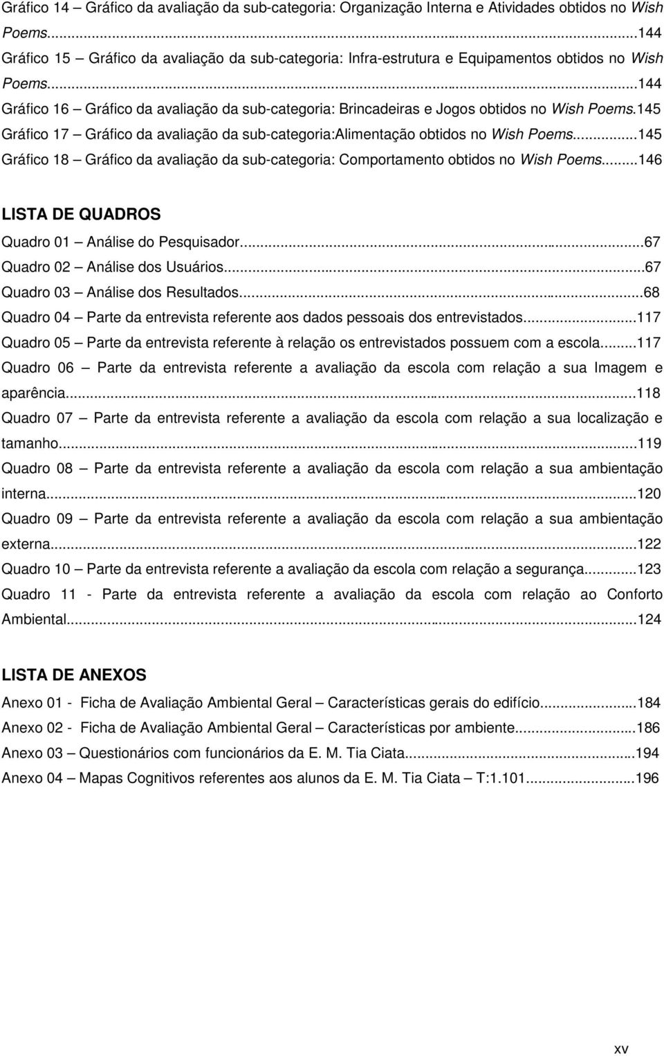 ..144 Gráfico 16 Gráfico da avaliação da sub-categoria: Brincadeiras e Jogos obtidos no Wish Poems.145 Gráfico 17 Gráfico da avaliação da sub-categoria:alimentação obtidos no Wish Poems.