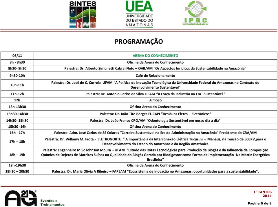 Correia UFAM A Política de Inovação Tecnológica da Universidade Federal do Amazonas no Contexto do Desenvolvimento Sustentável 11h- Palestra: Dr.