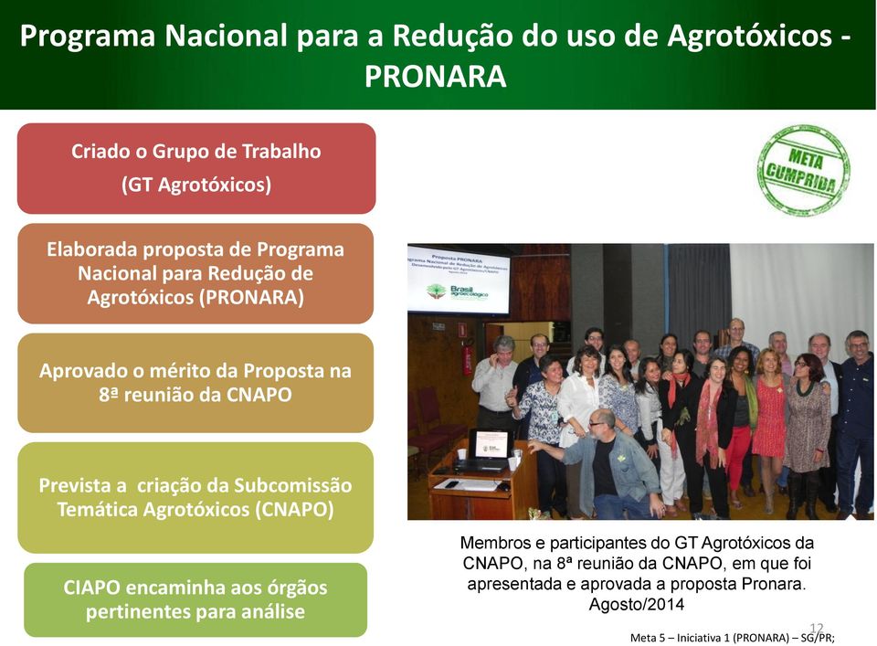 Subcomissão Temática Agrotóxicos (CNAPO) CIAPO encaminha aos órgãos pertinentes para análise Membros e participantes do GT