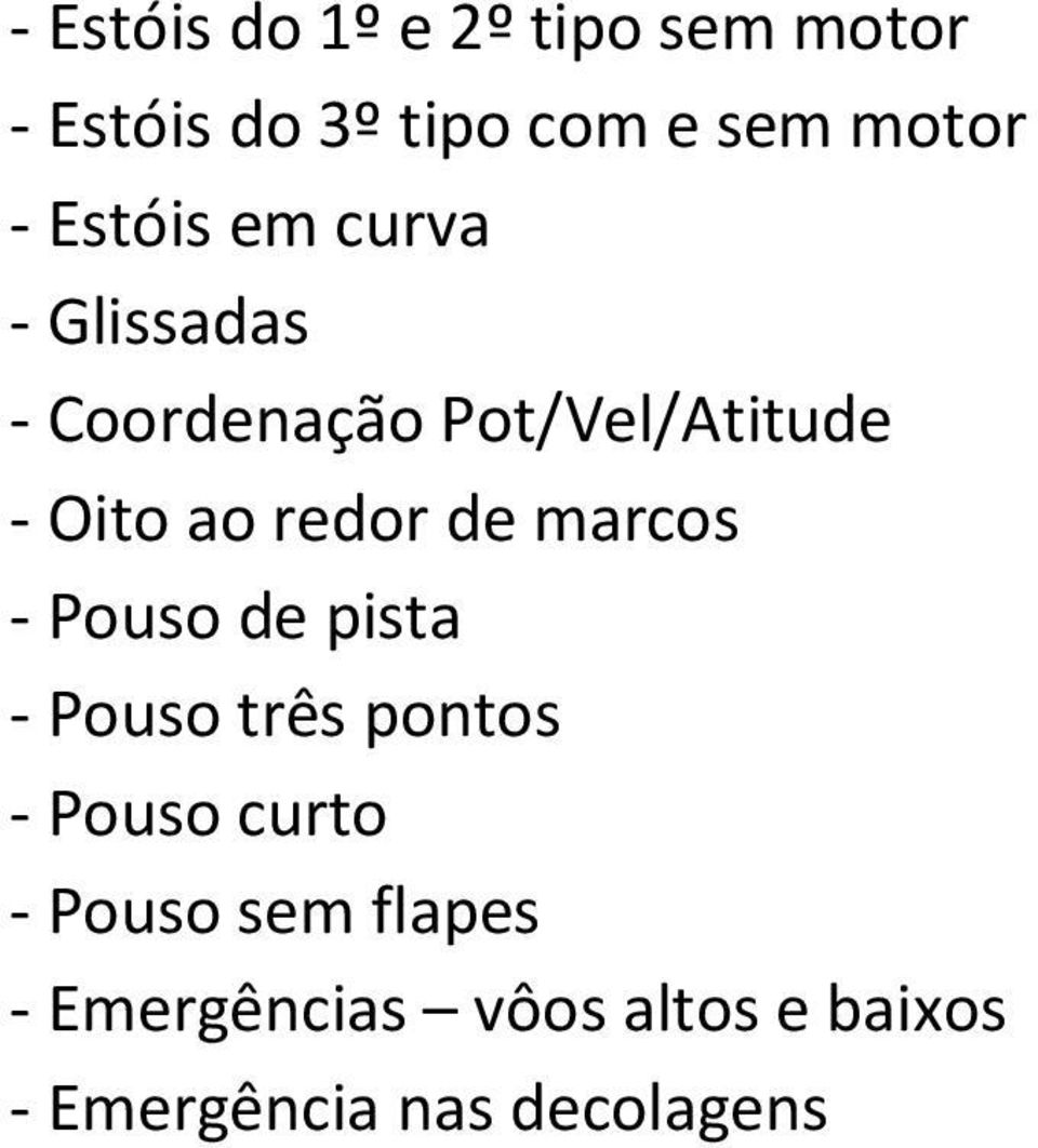 redor de marcos - Pouso de pista - Pouso três pontos - Pouso curto -