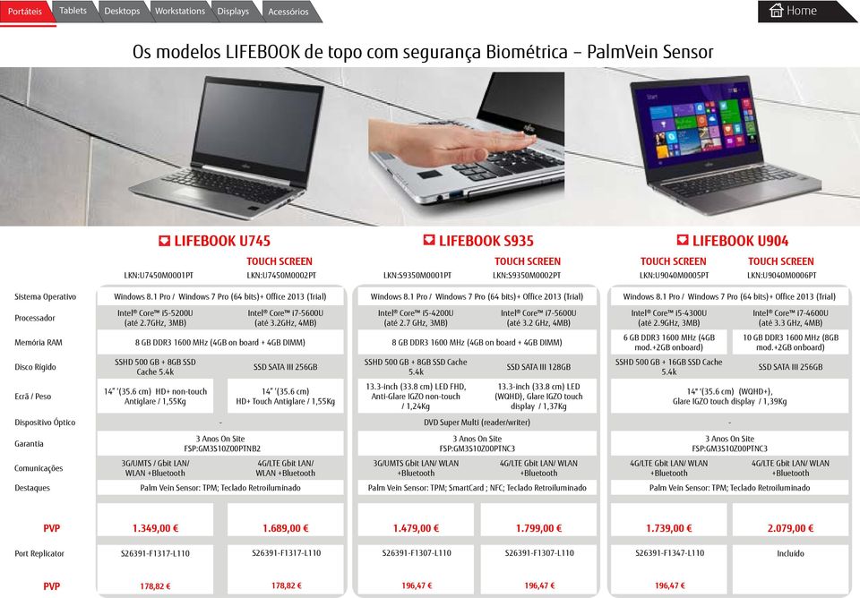 1 Pro / Windows 7 Pro (64 bits)+ Office 2013 (Trial) Windows 8.1 Pro / Windows 7 Pro (64 bits)+ Office 2013 (Trial) Windows 8.1 Pro / Windows 7 Pro (64 bits)+ Office 2013 (Trial) Intel Core i5-5200u (até 2.