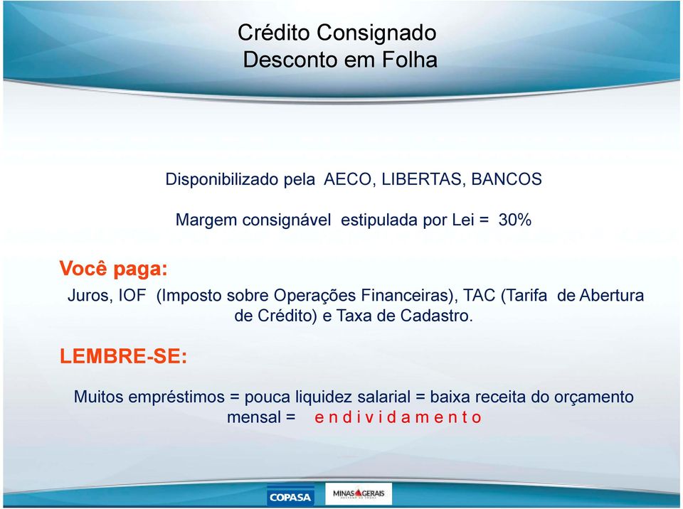 Financeiras), TAC (Tarifa de Abertura de Crédito) e Taxa de Cadastro.