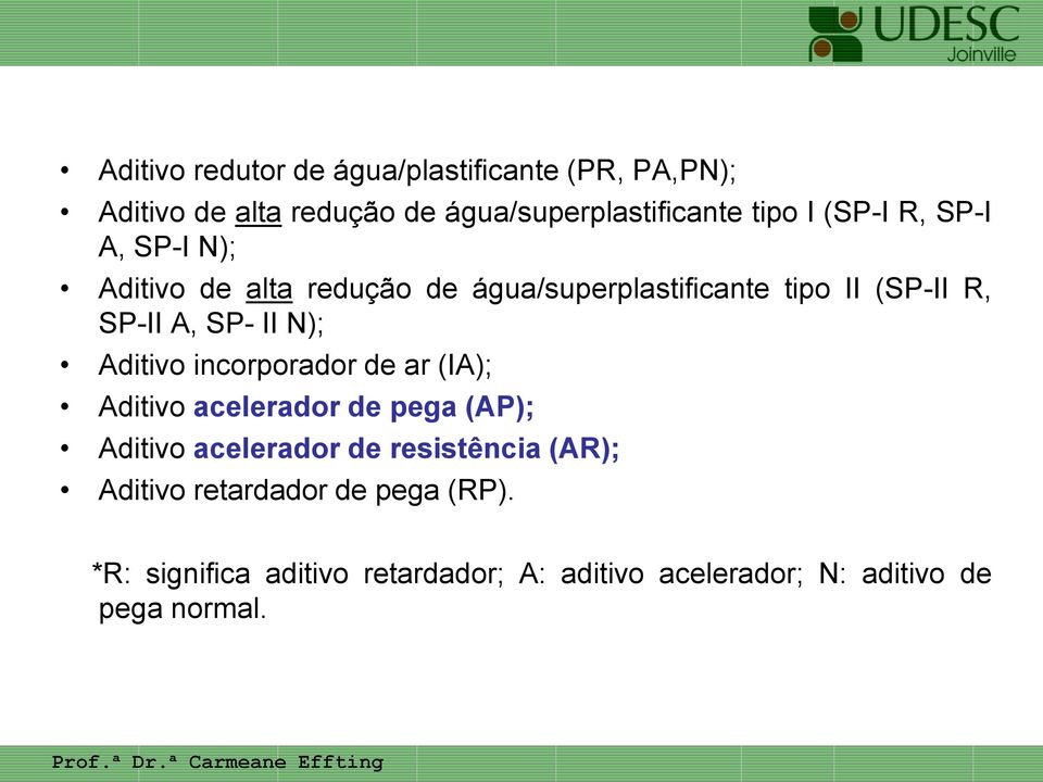 N); Aditivo incorporador de ar (IA); Aditivo acelerador de pega (AP); Aditivo acelerador de resistência (AR);