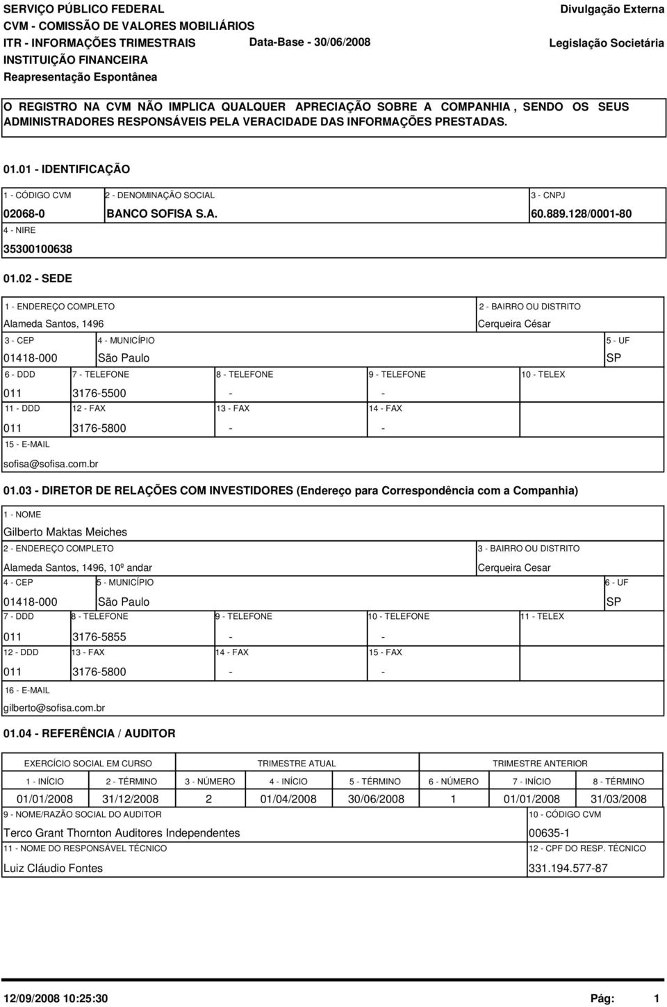 01 - IDENTIFICAÇÃO 1 - CÓDIGO CVM 2 - DENOMINAÇÃO SOCIAL 3 - CNPJ 02068-0 BANCO SOFISA S.A. 60.889.128/0001-80 4 - NIRE 35300100638 01.