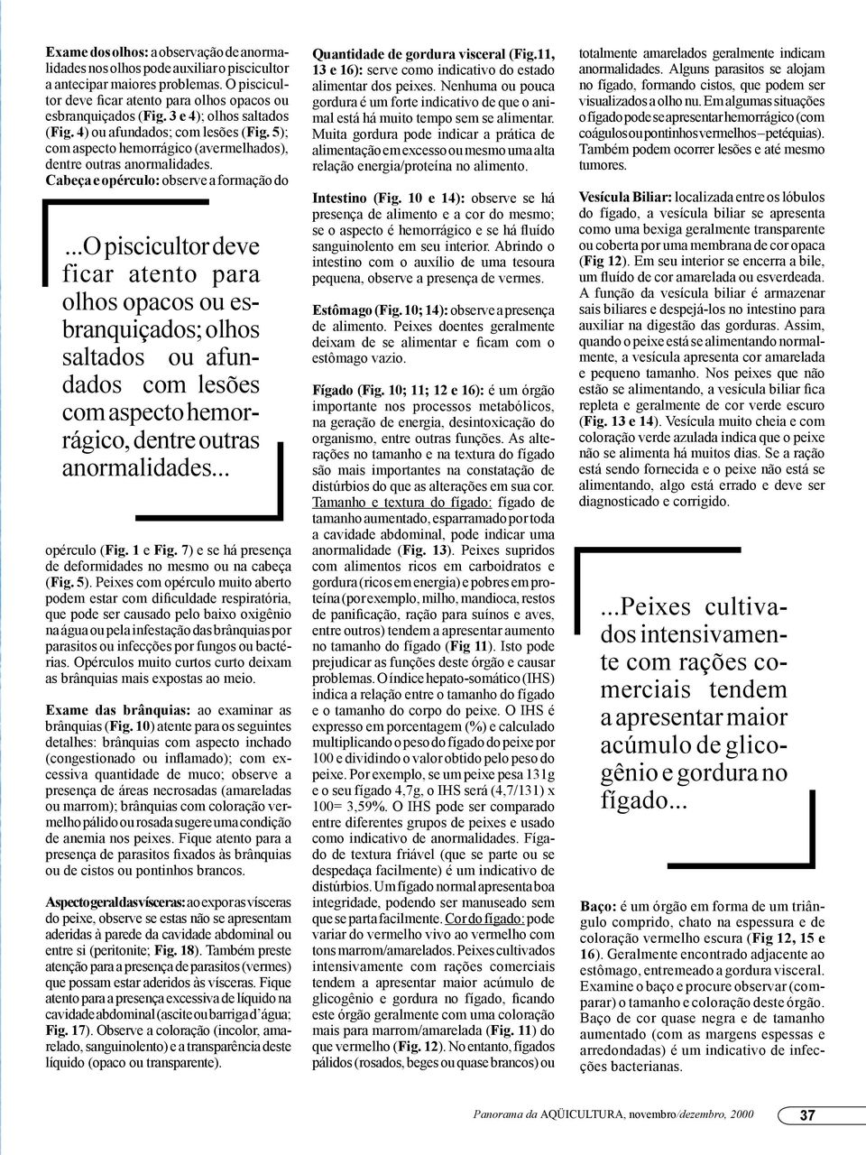 ..o piscicultor deve ficar atento para olhos opacos ou esbranquiçados; olhos saltados ou afundados com lesões com aspecto hemorrágico, dentre outras anormalidades... opérculo (Fig. 1 e Fig.