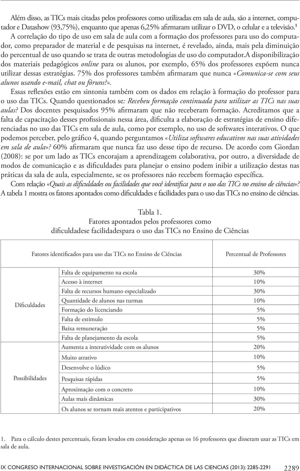 1 A correlação do tipo de uso em sala de aula com a formação dos professores para uso do computador, como preparador de material e de pesquisas na internet, é revelado, ainda, mais pela diminuição do