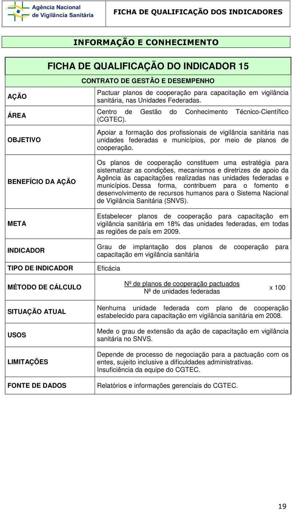 Os planos de cooperação constituem uma estratégia para sistematizar as condições, mecanismos e diretrizes de apoio da Agência às capacitações realizadas nas unidades federadas e municípios.