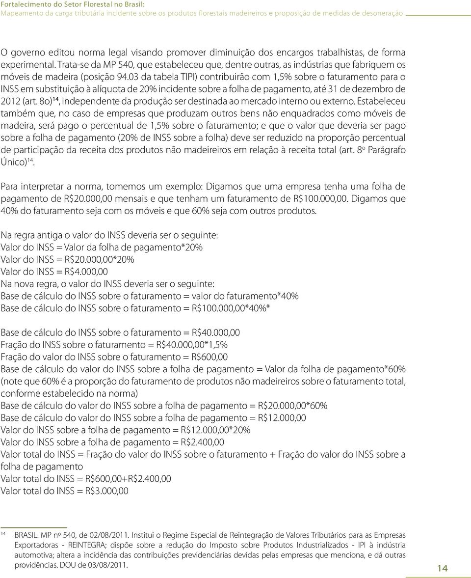 03 da tabela TIPI) contribuirão com 1,5% sobre o faturamento para o INSS em substituição à alíquota de 20% incidente sobre a folha de pagamento, até 31 de dezembro de 2012 (art.