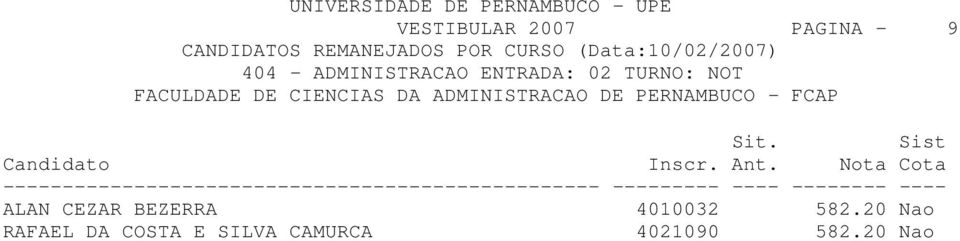 ADMINISTRACAO DE PERNAMBUCO - FCAP ALAN CEZAR BEZERRA