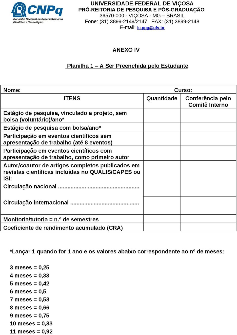 trabalho (até 8 eventos) Participação em eventos científicos com apresentação de trabalho, como primeiro autor Autor/coautor de artigos completos publicados em revistas científicas incluídas no