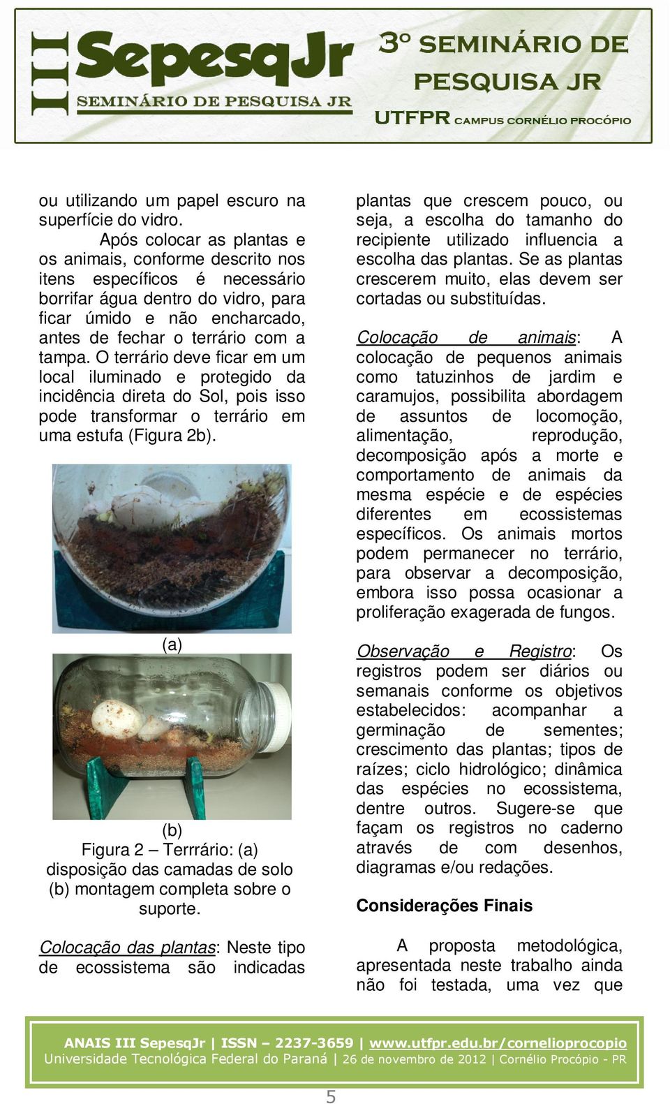 O terrário deve ficar em um local iluminado e protegido da incidência direta do Sol, pois isso pode transformar o terrário em uma estufa (Figura 2b).