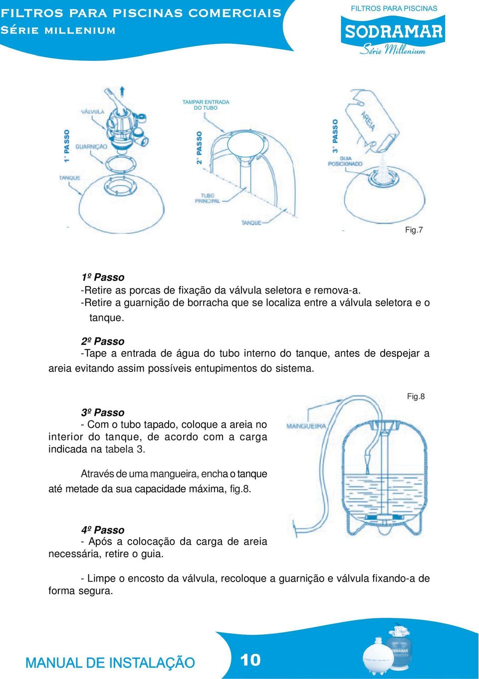 3º Passo - Com o tubo tapado, coloque a areia no interior do tanque, de acordo com a carga indicada na tabela 3.