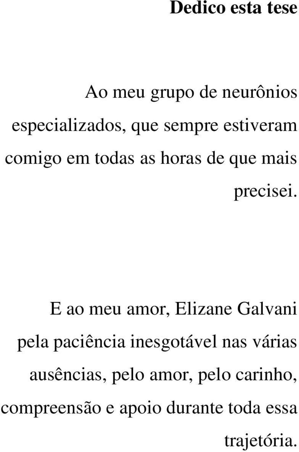 E ao meu amor, Elizane Galvani pela paciência inesgotável nas várias