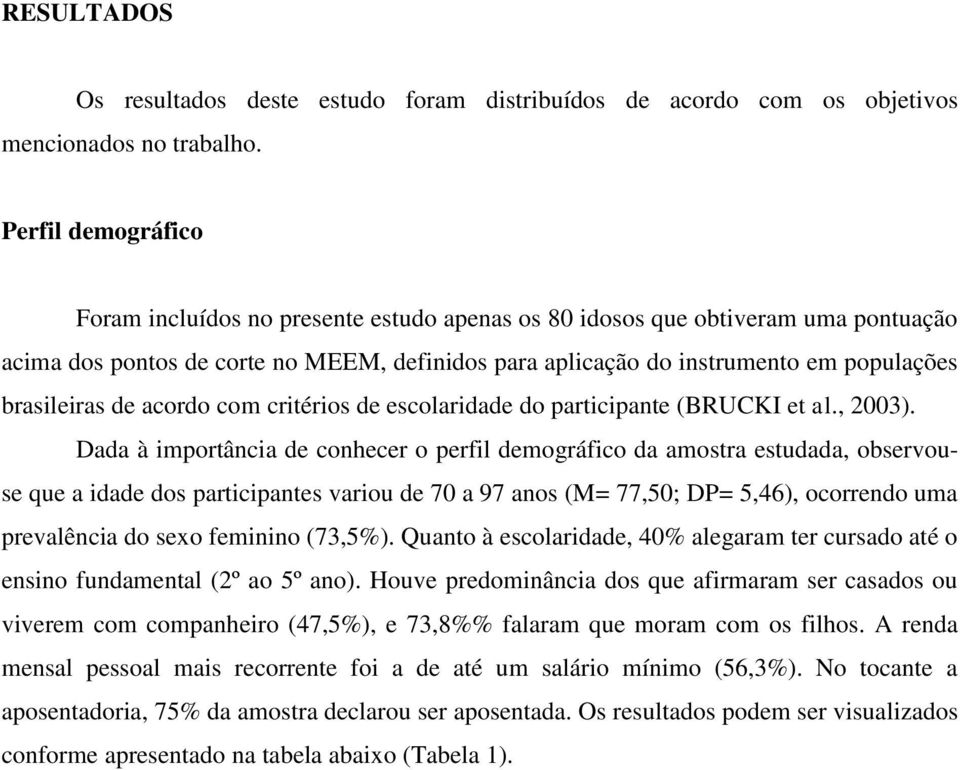 brasileiras de acordo com critérios de escolaridade do participante (BRUCKI et al., 2003).