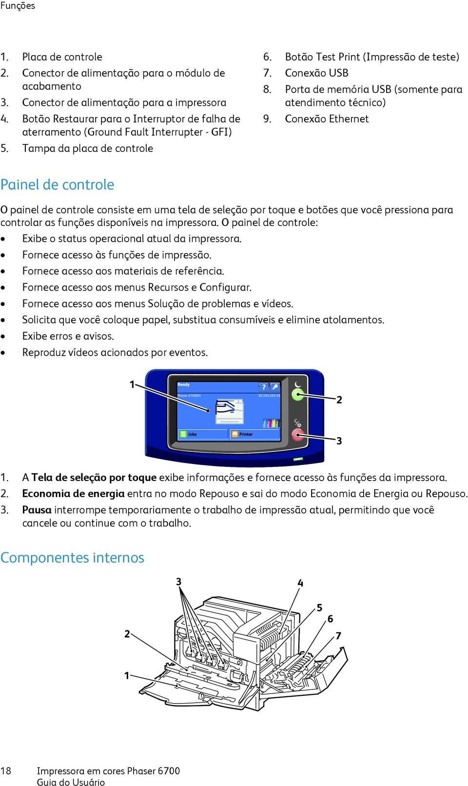 Porta de memória USB (somente para atendimento técnico) 9.