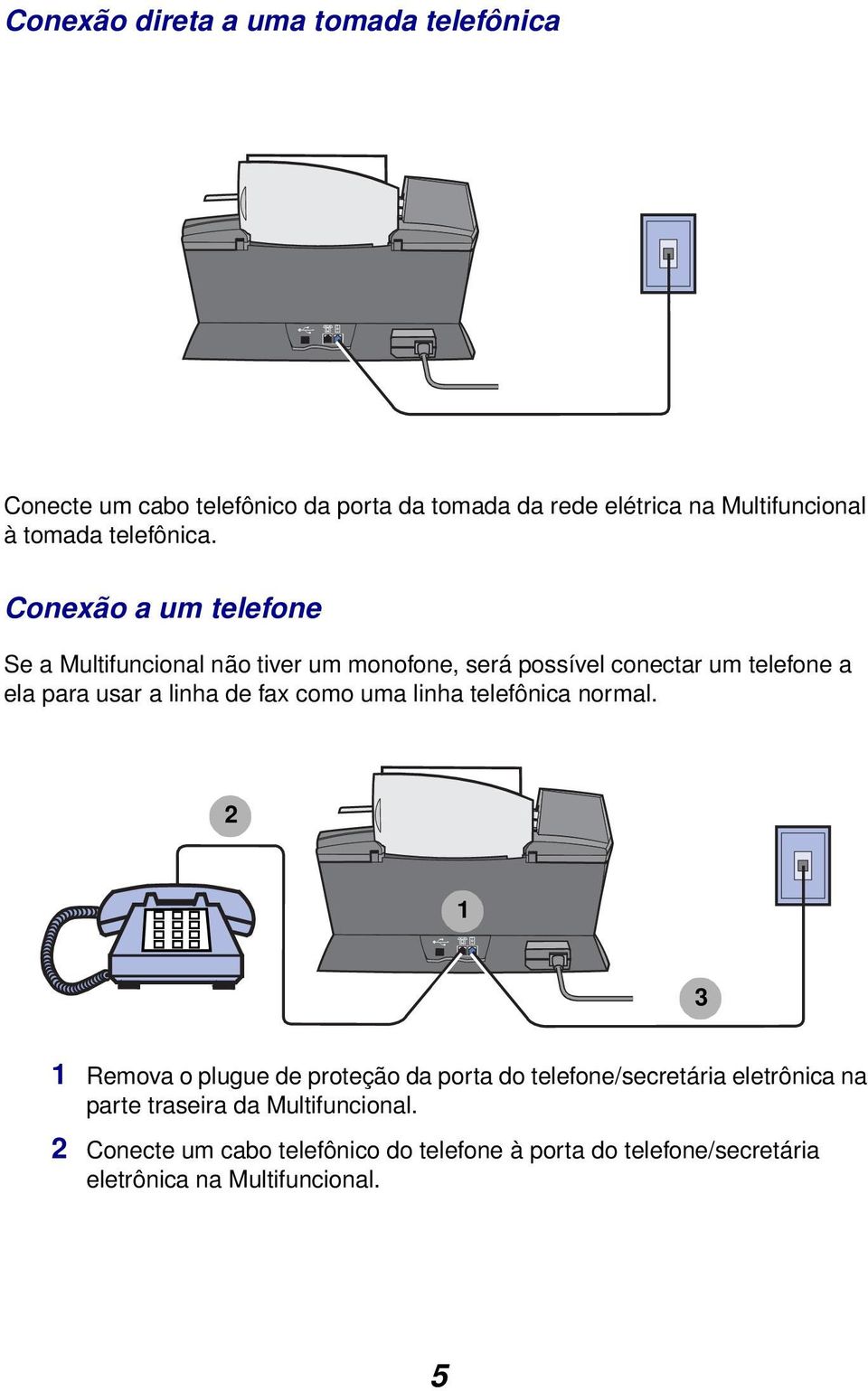 Conexão a um telefone Se a Multifuncional não tiver um monofone, será possível conectar um telefone a ela para usar a linha de fax