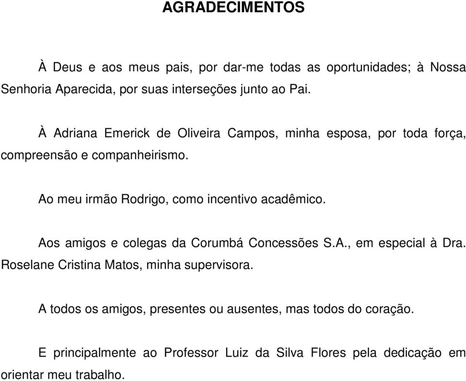 Ao meu irmão Rodrigo, como incentivo acadêmico. Aos amigos e colegas da Corumbá Concessões S.A., em especial à Dra.