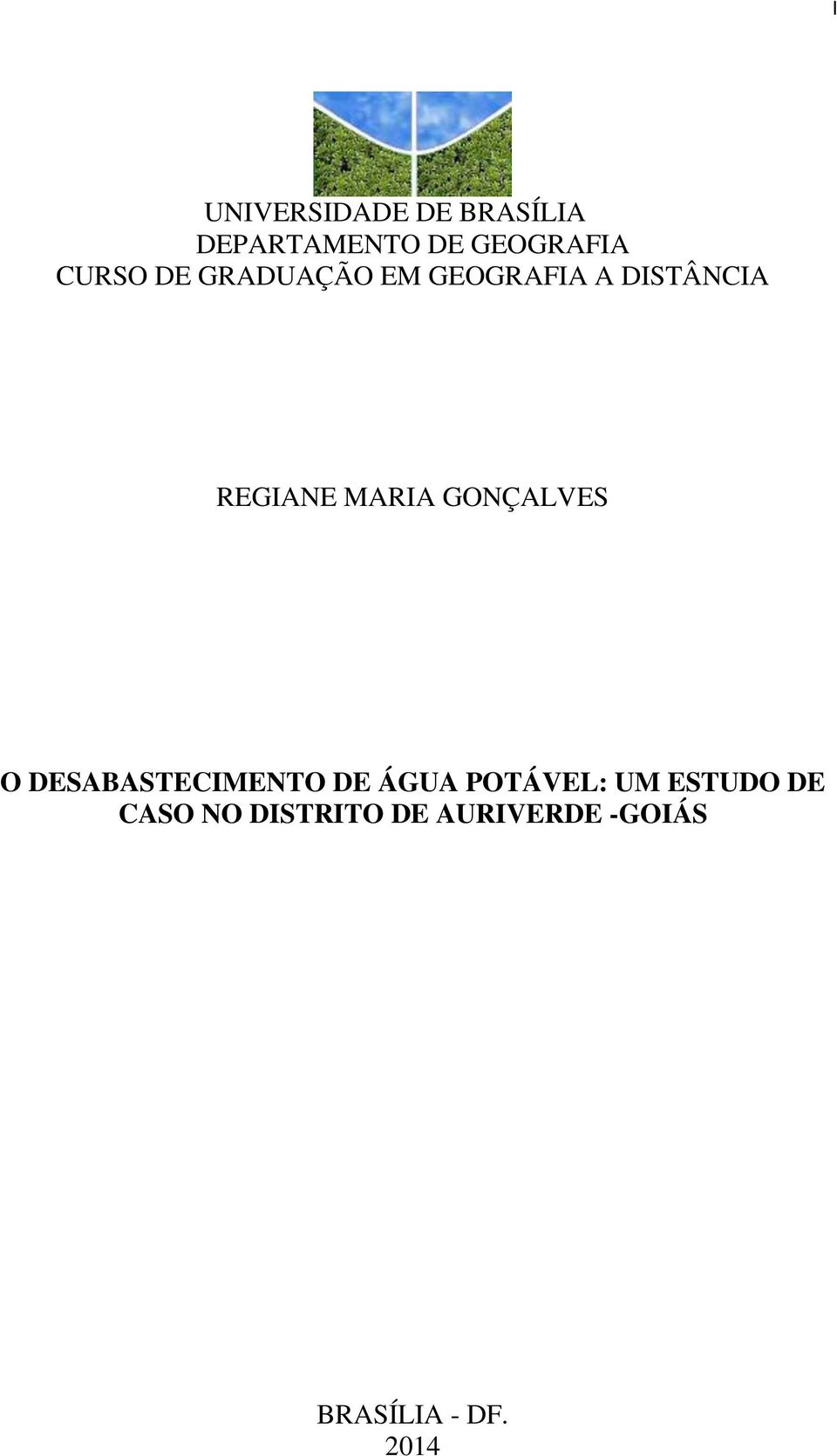 MARIA GONÇALVES O DESABASTECIMENTO DE ÁGUA POTÁVEL: UM