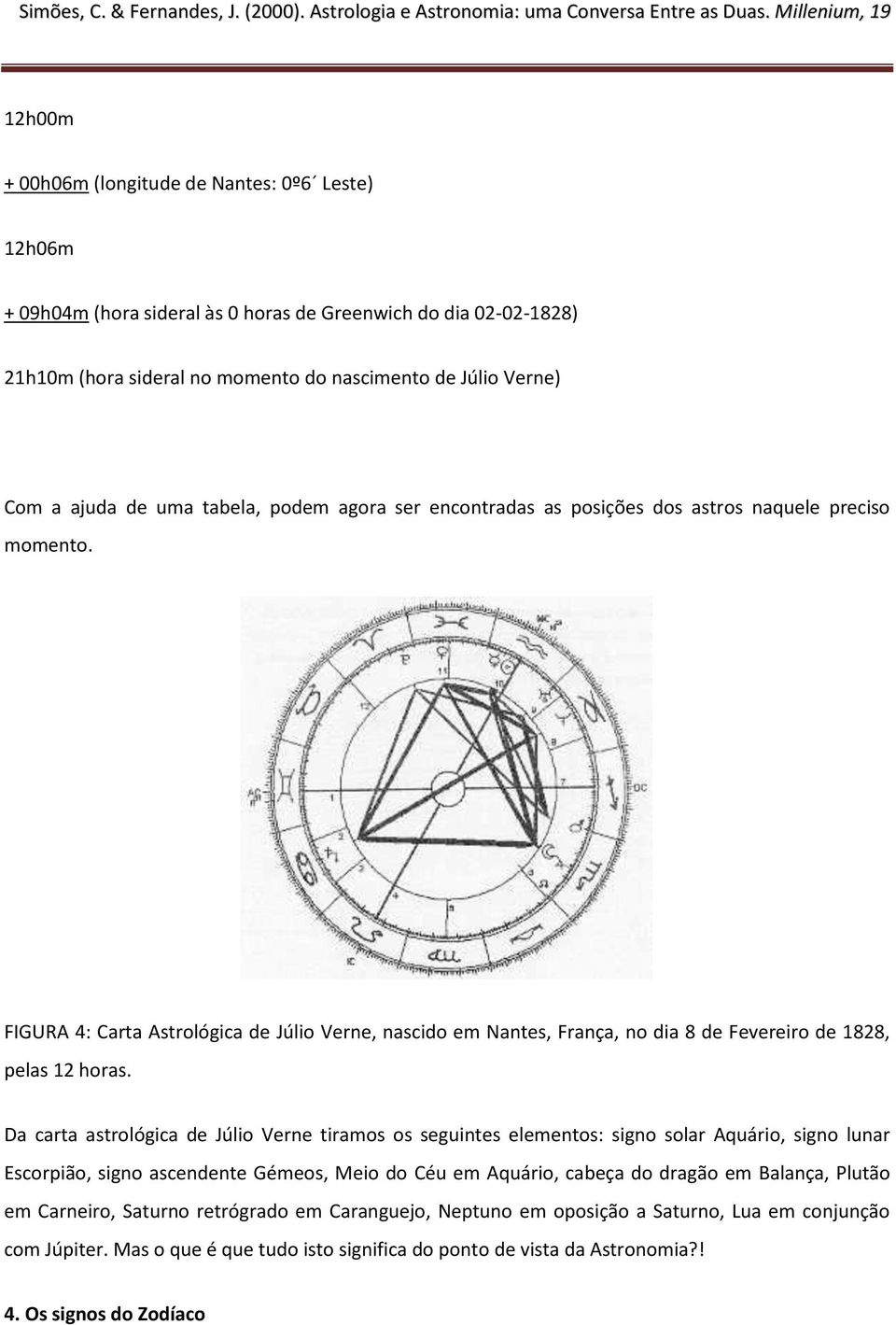 FIGURA 4: Carta Astrológica de Júlio Verne, nascido em Nantes, França, no dia 8 de Fevereiro de 1828, pelas 12 horas.